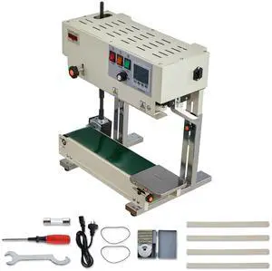 Continuous Bag Band Sealing Machine, 0.24-0.47 in Seal Width, Vertical Band Sealer Machine with Roller Printing , Temp & Speed Adjustable, Heat Sealing Machine for 0.001-0.03 in Plastic Bags Continuous Bag Band Sealing Machine, 0.24-0.47 in Seal Width, Vertical Band Sealer Machine with Roller Printing , Temp & Speed Adjustable, Heat Sealing Machine for 0.001-0.03 in Plastic Bags