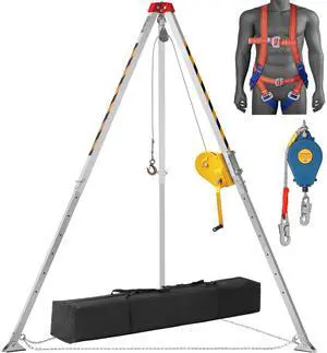 Confined Space Tripod Kit, Confined Space Tripod 8' Legs and 98' Cable, Confined Space Rescue Tripod 32.8' Fall Protection, 2600 lbs Winch, Harness, Storage Bag Confined Space Tripod Kit, Confined Space Tripod 8' Legs and 98' Cable, Confined Space Rescue Tripod 32.8' Fall Protection, 2600 lbs Winch, Harness, Storage Bag