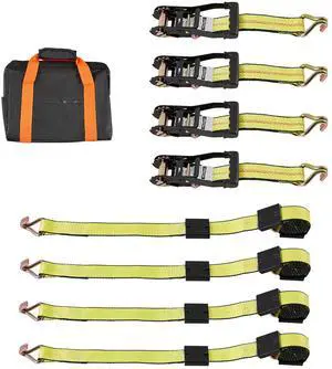 Wheel Chock Tie-Down Kit, Deck-Style Trailer Tie Down Strap, Car Tie Down Kit with J-Hook, Break Strength 10009 lbs & Working Load 3333 lbs Motorcycle Tie-Down System for SUVs, Trailers, Trucks Wheel Chock Tie-Down Kit, Deck-Style Trailer Tie Down Strap, Car Tie Down Kit with J-Hook, Break Strength 10009 lbs & Working Load 3333 lbs Motorcycle Tie-Down System for SUVs, Trailers, Trucks