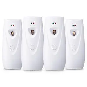 Automatic Air Freshener Spray Dispenser, 4-Pack, Wall Mounted or Free Standing, Battery Operated, Multiple Time Settings for Home, Indoor, Bathrooms, Offices, Hotels, Commercial Places, White Automatic Air Freshener Spray Dispenser, 4-Pack, Wall Mounted or Free Standing, Battery Operated, Multiple Time Settings for Home, Indoor, Bathrooms, Offices, Hotels, Commercial Places, White