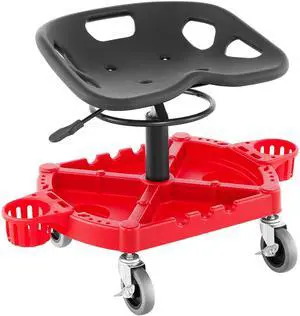 Rolling Garage Stool, 300LBS Capacity, Adjustable Height from 18 in to 23 in, 360-degree Swivel Wheels (4"), Large Tool Tray with Two Bottle Holder, for Workshop, Auto Repair Shop, Red Rolling Garage Stool, 300LBS Capacity, Adjustable Height from 18 in to 23 in, 360-degree Swivel Wheels (4"), Large Tool Tray with Two Bottle Holder, for Workshop, Auto Repair Shop, Red