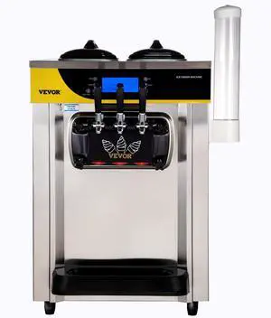 Commercial Ice Cream Maker, 22-30L/H Yield, 2200W Countertop Soft Serve Machine w/ 2x6L Hopper 2L Cylinder LCD Panel Puffing Shortage Alarm, Frozen Yogurt Maker for Restaurant Snack Bar, Silver Commercial Ice Cream Maker, 22-30L/H Yield, 2200W Countertop Soft Serve Machine w/ 2x6L Hopper 2L Cylinder LCD Panel Puffing Shortage Alarm, Frozen Yogurt Maker for Restaurant Snack Bar, Silver