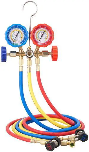 AC Gauge Set - 3 Way AC Manifold Gauge Set for R134A R22 R12 R502 Refrigerant, Freon Gauges with 5ft Hoses, Couplers, Can Tap Works on Car Auto Freon Charging and Evacuation AC Gauge Set - 3 Way AC Manifold Gauge Set for R134A R22 R12 R502 Refrigerant, Freon Gauges with 5ft Hoses, Couplers, Can Tap Works on Car Auto Freon Charging and Evacuation