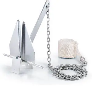 Fluke Style Anchor Kit, 8.5 LBS Hot-Dipped Galvanized Steel Fluke Anchor with 7.9' Chain, 75' Rope and Two 0.4" Shackles, Marine Boat Anchor for Small Vessels Under 18', Seas, Rivers and Shores Fluke Style Anchor Kit, 8.5 LBS Hot-Dipped Galvanized Steel Fluke Anchor with 7.9' Chain, 75' Rope and Two 0.4" Shackles, Marine Boat Anchor for Small Vessels Under 18', Seas, Rivers and Shores