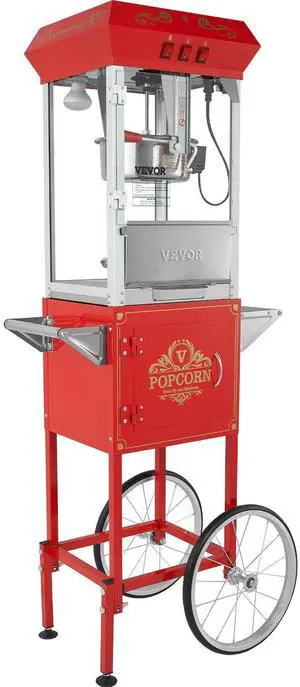 Popcorn Popper Machine 8 Oz Popcorn Maker with Cart 850W 48 Cups Red Popcorn Popper Machine 8 Oz Popcorn Maker with Cart 850W 48 Cups Red
