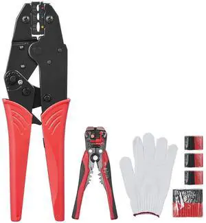 Ratcheting Crimping Tool Set For Insulated Electrical Connectors AWG22-10 with Wire Stripper and 210pcs Heat Shrink Tubes Labor-Saving Ratcheting Wire Crimp Pliers Ratcheting Crimping Tool Set For Insulated Electrical Connectors AWG22-10 with Wire Stripper and 210pcs Heat Shrink Tubes Labor-Saving Ratcheting Wire Crimp Pliers