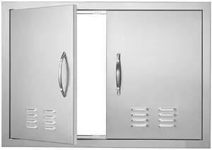 BBQ Access Door, 30W x 21H Inch Double Outdoor Kitchen Door, Stainless Steel Flush Mount Door, Wall Vertical Door with Handles and Vents, for BBQ Island, Grilling Station, Outside Cabinet BBQ Access Door, 30W x 21H Inch Double Outdoor Kitchen Door, Stainless Steel Flush Mount Door, Wall Vertical Door with Handles and Vents, for BBQ Island, Grilling Station, Outside Cabinet