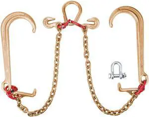 V Bridle Chain, 5/16 in x 2 ft Bridle Tow Chain, Grade 80 V-Bridle Transport Chain, 9260 Lbs Break Strength with TJ Hooks and Crab Hooks, Heavy Duty Pear Link Connector and Chain Shorteners V Bridle Chain, 5/16 in x 2 ft Bridle Tow Chain, Grade 80 V-Bridle Transport Chain, 9260 Lbs Break Strength with TJ Hooks and Crab Hooks, Heavy Duty Pear Link Connector and Chain Shorteners