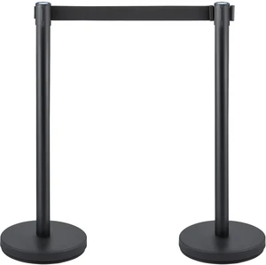Crowd Control Stanchion, Set of 6 Pieces Stanchion Set, Stanchion Set with 6.6 ft/2 m Black Retractable Belt, Black Crowd Control Barrier w/Concrete and Metal Base - Easy Connect Assembly Crowd Control Stanchion, Set of 6 Pieces Stanchion Set, Stanchion Set with 6.6 ft/2 m Black Retractable Belt, Black Crowd Control Barrier w/Concrete and Metal Base - Easy Connect Assembly