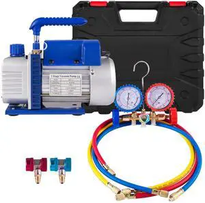3CFM 1/4HP Single Stage Air Vacuum Pump HVAC R134a R12 R22 R410a A/C Refrigeration Kit AC Manifold Gauge R134 Can Tap Included Carrying Tote 3CFM 1/4HP Single Stage Air Vacuum Pump HVAC R134a R12 R22 R410a A/C Refrigeration Kit AC Manifold Gauge R134 Can Tap Included Carrying Tote