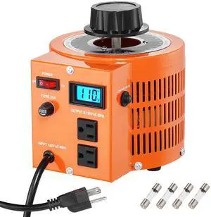 2000VA Auto Variable Voltage Transformer, 15.3 Amp, 110V Input 0-130V Output AC Voltage Regulator, with LCD Display 4 Extra Fuses Thermal Control Switch for Home Industrial Office 2000VA Auto Variable Voltage Transformer, 15.3 Amp, 110V Input 0-130V Output AC Voltage Regulator, with LCD Display 4 Extra Fuses Thermal Control Switch for Home Industrial Office