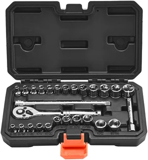 Socket Set, 27 Pieces, 1/4 inch Drive Socket and Ratchet Set, SAE and Metric, Mechanic Tool Kit with Ratchet Wrench, Extension Bar and Storage Case, CR-V Alloy Steel, for Automotive Repair Socket Set, 27 Pieces, 1/4 inch Drive Socket and Ratchet Set, SAE and Metric, Mechanic Tool Kit with Ratchet Wrench, Extension Bar and Storage Case, CR-V Alloy Steel, for Automotive Repair