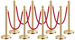 Stanchions and Velvet Ropes 8Pcs, Hollow Base with Stainless Steel Post, 6 Red Velvet Ropes and Posts, Crowd Control Barriers Gold Stanchions, Red Carpet Runner Poles for Party Supplies Stanchions and Velvet Ropes 8Pcs, Hollow Base with Stainless Steel Post, 6 Red Velvet Ropes and Posts, Crowd Control Barriers Gold Stanchions, Red Carpet Runner Poles for Party Supplies