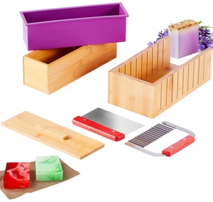 Soap Making Kit, Bamboo Cutting Box and Inner Box with Silicone Mold, Stainless Steel Straight Cutter and Wavy Cutter, 100 Bags and 105 Stickers, Soap Making Supplies DIY Kits for Adults Soap Making Kit, Bamboo Cutting Box and Inner Box with Silicone Mold, Stainless Steel Straight Cutter and Wavy Cutter, 100 Bags and 105 Stickers, Soap Making Supplies DIY Kits for Adults