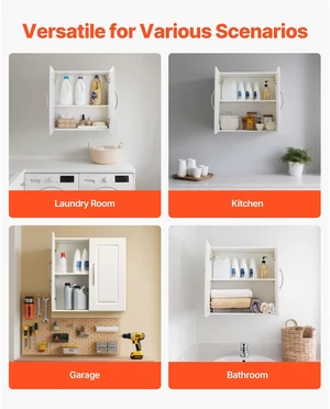 Laundry Room Wall Cabinet, 2-Tier Wall Mounted Hanging Cabinet with Adjustable Shelf, Cupboard Storage with 2 Doors, for Kitchen, Bathroom, Laundry, 11.8 x 23.6 x 23.6 in (D x W x H), White Laundry Room Wall Cabinet, 2-Tier Wall Mounted Hanging Cabinet with Adjustable Shelf, Cupboard Storage with 2 Doors, for Kitchen, Bathroom, Laundry, 11.8 x 23.6 x 23.6 in (D x W x H), White