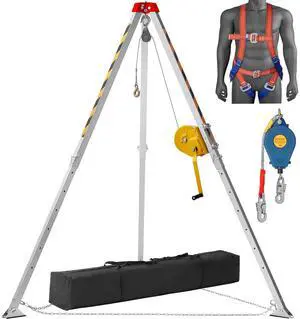 Confined Space Tripod Kit, Confined Space Tripod 7' Legs and 98' Cable, Confined Space Rescue Tripod 32.8' Fall Protection, 1800 lbs Winch, Harness, Storage Bag Confined Space Tripod Kit, Confined Space Tripod 7' Legs and 98' Cable, Confined Space Rescue Tripod 32.8' Fall Protection, 1800 lbs Winch, Harness, Storage Bag