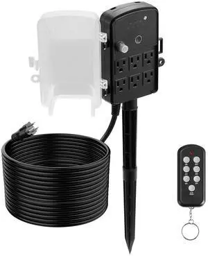 Outdoor Power Stake, 50FT Extension Cord, Outdoor Power Strip Weatherproof with Cover, Remote Control Dusk to Dawn Light Timer Waterproof, 6 Outlets, 1875W/15A, for Christmas Lights, Garden Outdoor Power Stake, 50FT Extension Cord, Outdoor Power Strip Weatherproof with Cover, Remote Control Dusk to Dawn Light Timer Waterproof, 6 Outlets, 1875W/15A, for Christmas Lights, Garden