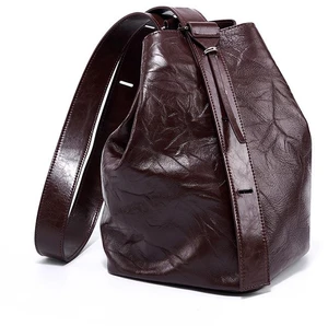 Wrinkled Cowhide Bucket Bag Women's Tote Bag Purple Wrinkled Cowhide Bucket Bag Women's Tote Bag Purple