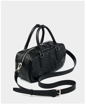 Genuine Leather Boston Bowling Bag Women Handbag Black Genuine Leather Boston Bowling Bag Women Handbag Black