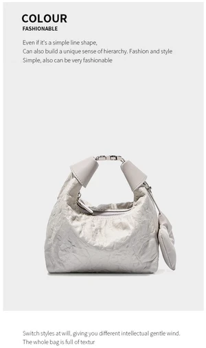 Women Wrinkled Cowhide Dumpling Bag Hand-held Diagonal Cross Bag White Women Wrinkled Cowhide Dumpling Bag Hand-held Diagonal Cross Bag White
