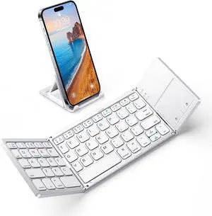 Tri-fold Bluetooth Keyboard with Touchpad Compatible with Smartphones, Ipad, and Laptops Silver Tri-fold Bluetooth Keyboard with Touchpad Compatible with Smartphones, Ipad, and Laptops Silver