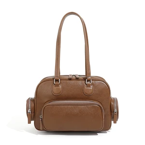 Genuine Leather Women Tote Bag Top-handle Shoulder Bag Brown Genuine Leather Women Tote Bag Top-handle Shoulder Bag Brown