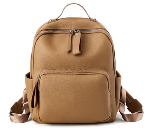 Genuine Leather Backpack Casual School Bag Travel Bag Brown Genuine Leather Backpack Casual School Bag Travel Bag Brown