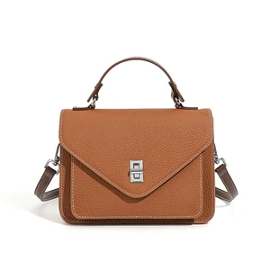 New French Crossbody Bag Small Square Bag Genuine Leather Handbag Brown New French Crossbody Bag Small Square Bag Genuine Leather Handbag Brown