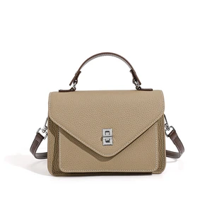New French Crossbody Bag Small Square Bag Genuine Leather Handbag Grey New French Crossbody Bag Small Square Bag Genuine Leather Handbag Grey