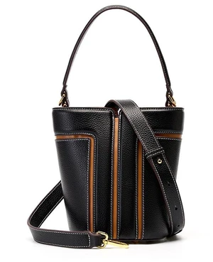 Genuine Leather Ladies' Bucket Bag Crossbody Bag Black Genuine Leather Ladies' Bucket Bag Crossbody Bag Black