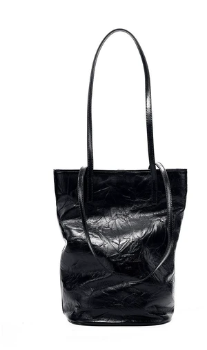 Women Cowhide Bucket Bag Large Capacity Retro Shoulder Bag Black Women Cowhide Bucket Bag Large Capacity Retro Shoulder Bag Black