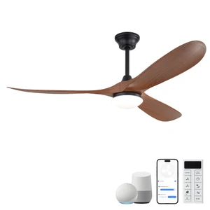 60 in. LED Indoor/Outdoor Flush Mount Matte Black Ceiling Fan with Wood Blades, 6-Speed DC Remote Control 60 in. LED Indoor/Outdoor Flush Mount Matte Black Ceiling Fan with Wood Blades, 6-Speed DC Remote Control