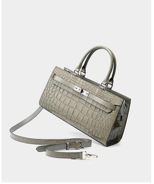 Kelly Bag Crocodile Pattern Cowhide Women's Bag Wew Crossbody Large Capacity Bag Grey Kelly Bag Crocodile Pattern Cowhide Women's Bag Wew Crossbody Large Capacity Bag Grey