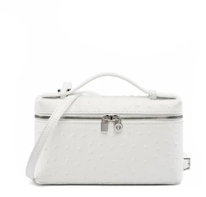 Women's Genuine Leather Makeup Bag Shoulder and Crossbody Phone Bag White Women's Genuine Leather Makeup Bag Shoulder and Crossbody Phone Bag White