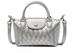 Genuine Leather Satchel Tote Bag Top Handle Handbag Silver Genuine Leather Satchel Tote Bag Top Handle Handbag Silver