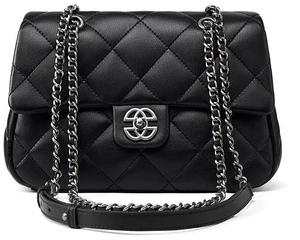 Genuine Leather Crossbody Bag Diamond Grid Chain Women's Bag Black Genuine Leather Crossbody Bag Diamond Grid Chain Women's Bag Black