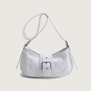 Genuine Leather Diagonal Shoulder Saddle Bag White Genuine Leather Diagonal Shoulder Saddle Bag White
