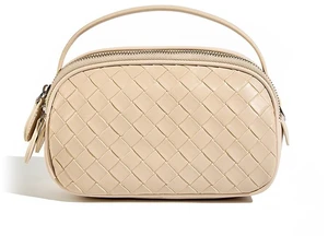 Genuine Leather Knitted Double Zipper Shoulder Crossbody Bag White Genuine Leather Knitted Double Zipper Shoulder Crossbody Bag White
