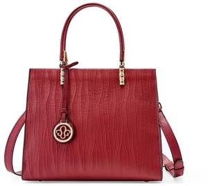 Genuine Leather Women's Tote Shoulder Bag Red Genuine Leather Women's Tote Shoulder Bag Red