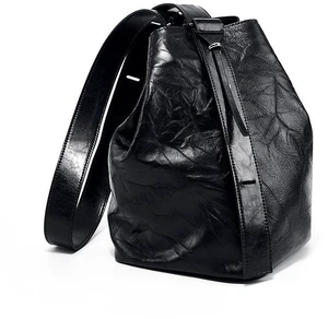 Wrinkled Cowhide Bucket Bag Women's Tote Bag Black Wrinkled Cowhide Bucket Bag Women's Tote Bag Black