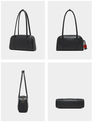 Genuine Leather Handbag Large Capacity Bowling Bag Black Genuine Leather Handbag Large Capacity Bowling Bag Black