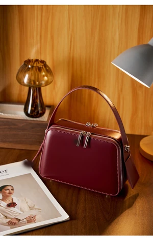 Genuine Leather Cute Tote Handbags Crossbody Bag with Long Strap Red Genuine Leather Cute Tote Handbags Crossbody Bag with Long Strap Red