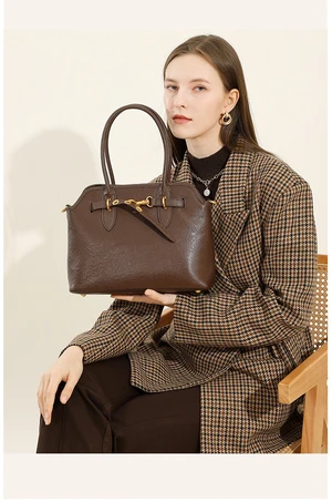Genuine Leather Women Fashion Handbags Tote Bag Shoulder Bag Brown Genuine Leather Women Fashion Handbags Tote Bag Shoulder Bag Brown