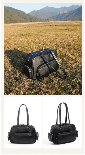 Genuine Leather Women Tote Bag Top-handle Shoulder Bag Black Genuine Leather Women Tote Bag Top-handle Shoulder Bag Black