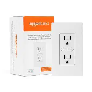 Smart In-Wall Outlet, Works with Alexa Only, Individually Controlled Outlets, Voice Control, WiFi, 15 Amps, 2.4 GHz, No Hub Required, White Smart In-Wall Outlet, Works with Alexa Only, Individually Controlled Outlets, Voice Control, WiFi, 15 Amps, 2.4 GHz, No Hub Required, White