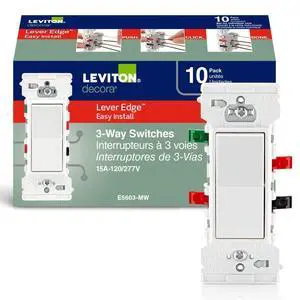 Lever Edge 15 Amp 3-Way Rocker Switch, 10-Pack, E5603-MW, White Lever Edge 15 Amp 3-Way Rocker Switch, 10-Pack, E5603-MW, White
