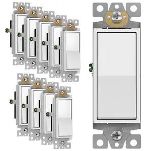 Decorator Paddle Rocker Light Switch, Gloss Finish, Single Pole, 3 Wire, Grounding Screw, Residential Grade, 15A 120V/277V, UL Listed, 91150-W-10PCS, White (10 Pack) Decorator Paddle Rocker Light Switch, Gloss Finish, Single Pole, 3 Wire, Grounding Screw, Residential Grade, 15A 120V/277V, UL Listed, 91150-W-10PCS, White (10 Pack)
