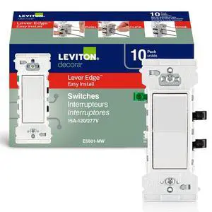 Lever Edge 15 Amp Single Pole Rocker Switch, 10-Pack, E5601-MW, White Lever Edge 15 Amp Single Pole Rocker Switch, 10-Pack, E5601-MW, White