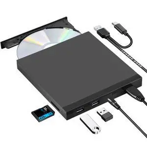 External CD/DVD-RW Drive with SD Card Reader and USB Ports, USB 3.0 Type-C CD ROM DVD Player Burner Writer Optical Disk Drive for Laptop PC Desktop Windows 11/10, Mac MacBook, Linux Computer External CD/DVD-RW Drive with SD Card Reader and USB Ports, USB 3.0 Type-C CD ROM DVD Player Burner Writer Optical Disk Drive for Laptop PC Desktop Windows 11/10, Mac MacBook, Linux Computer