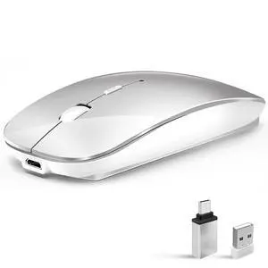 Wireless Mouse for Laptop, Bluetooth Mouse for MacBook Pro/Air/Mac/iPad/Chromebook/Computer -Rechargeale Dual Mode(USB 2.4Ghz + Bluetooth 5.2) Silent Cordless Mice with USB C Adapter,Silver Wireless Mouse for Laptop, Bluetooth Mouse for MacBook Pro/Air/Mac/iPad/Chromebook/Computer -Rechargeale Dual Mode(USB 2.4Ghz + Bluetooth 5.2) Silent Cordless Mice with USB C Adapter,Silver